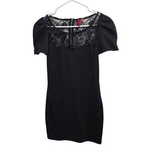 Black Lace Bodycon Mini Short Sleeve Dress. Size M.